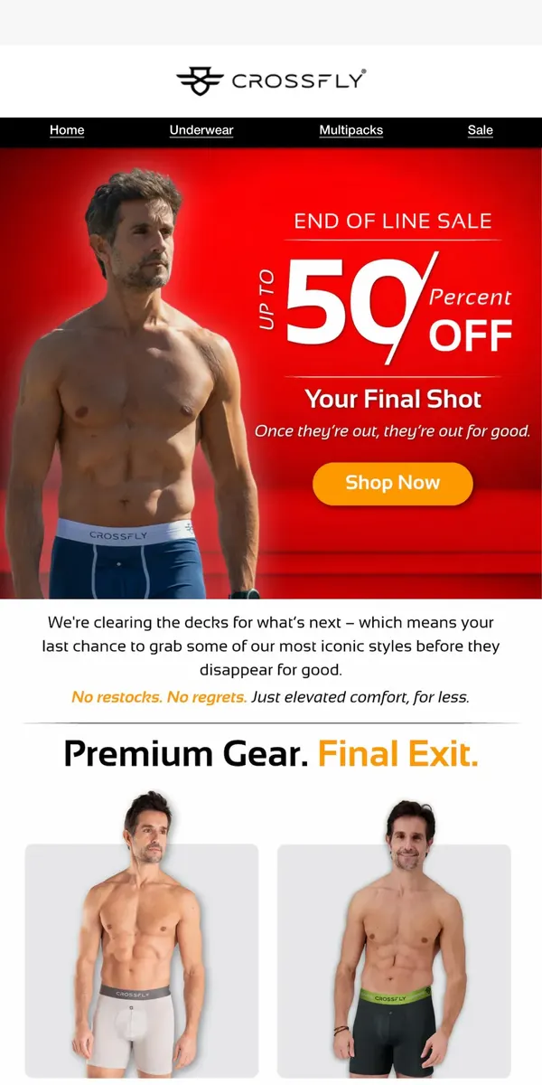 Crossfly End of Line Sale email built by Excelohunt